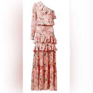 H&M Johanna Ortiz pinknone shoulder satin Frill Maxi Dress